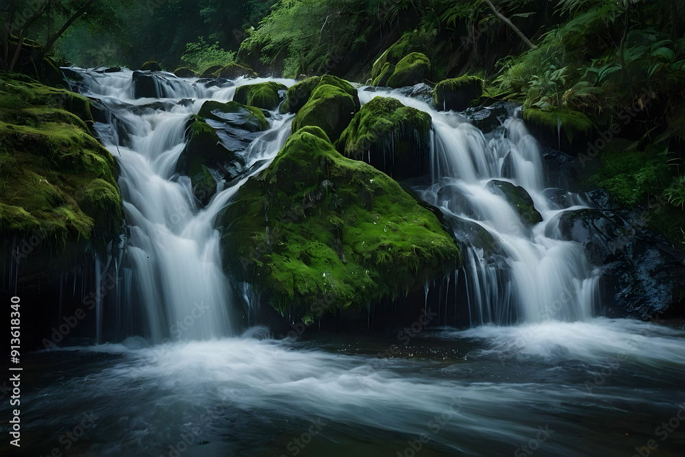 Fototapeta premium Beautiful cascade waterfall in a jungle