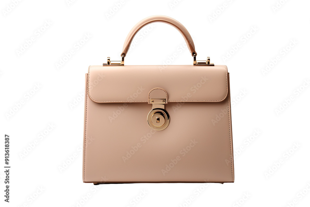 Elegant Beige Handbag With Gold Accents on Display in a Chic Boutique Setting on Transparent PNG Background. Elegant Beige Handbag With Gold Accents on Display in a Chic Boutique Setting on Transparent PNG Background.