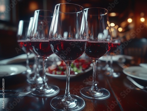 Wine Glasses on Wooden Table