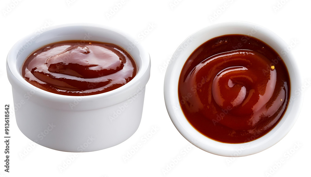 White Bowl with Barbecue Sauce (Side and Top View) – A white bowl filled with barbecue _1(348) White Bowl with Barbecue Sauce (Side and Top View) – A white bowl filled with barbecue _1(348)
