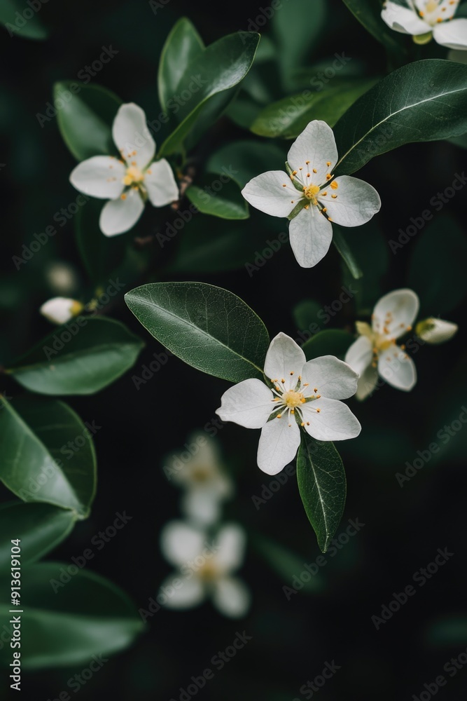 White flowers with green leaves White flowers with green leaves