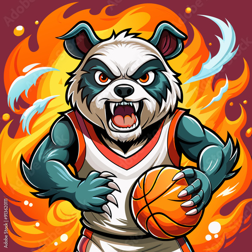 panda basketball cartoon mascot