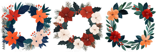 Setof floral wreath chrismas decoration watercolor vector illustration isolated on transparent background photo