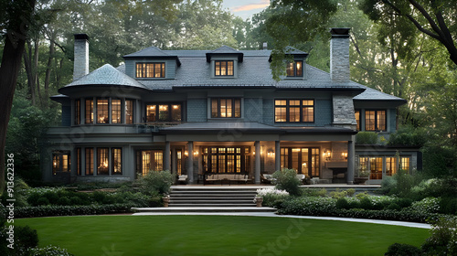 Large house with stone accents and a large porch.