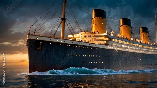 The Titanic at anchor, a serene moment before the ship embarked on its tragic journey across the Atlantic