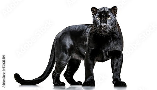  Wild Standing Black Panther – A wild black panther standing, isolated on a white or transpa_1(373)