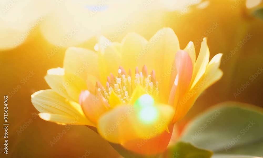 A close-up of a vibrant yellow flower bathed in warm sunlight