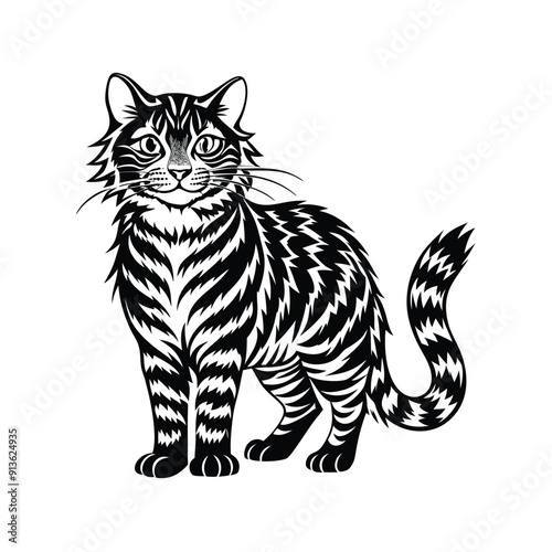 Siberian Tiger Cat Silhouette Vector