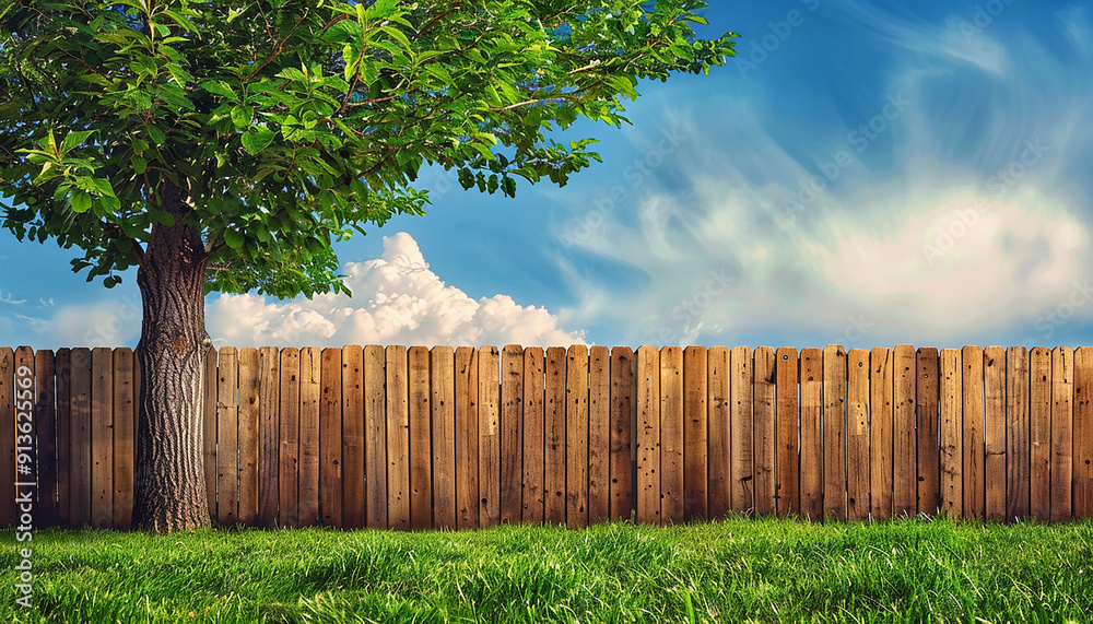 Fototapeta premium wooden fence and green grass
