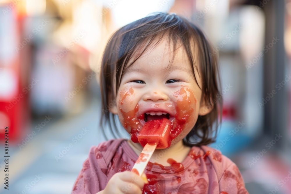 Sweet child healthily messy hair enjoys joyful eating routine. Infant boy expression full of delight eats happily messy cuteness. Symbol of carefree and nurturing growth. Sweet child healthily messy hair enjoys joyful eating routine. Infant boy expression full of delight eats happily messy cuteness. Symbol of carefree and nurturing growth.