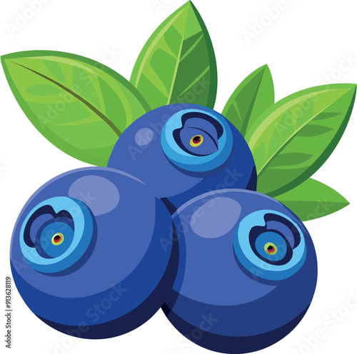 Blueberries fruit with green leaves isolated on white background stock images photo generated Ai