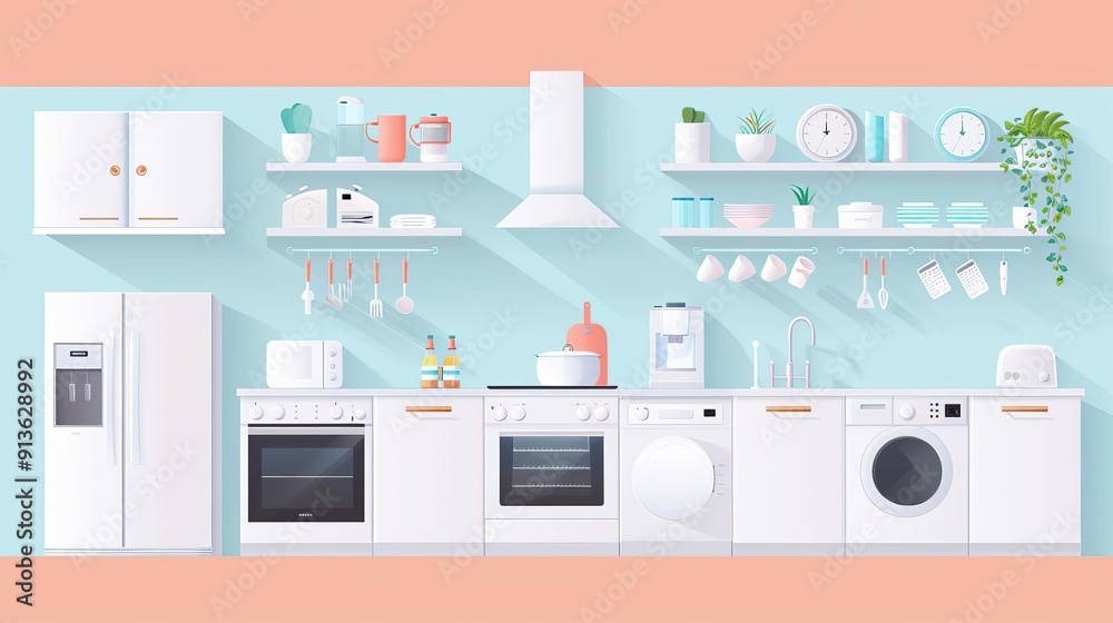 Smart home appliance production, quality assurance, flat design illustration Smart home appliance production, quality assurance, flat design illustration