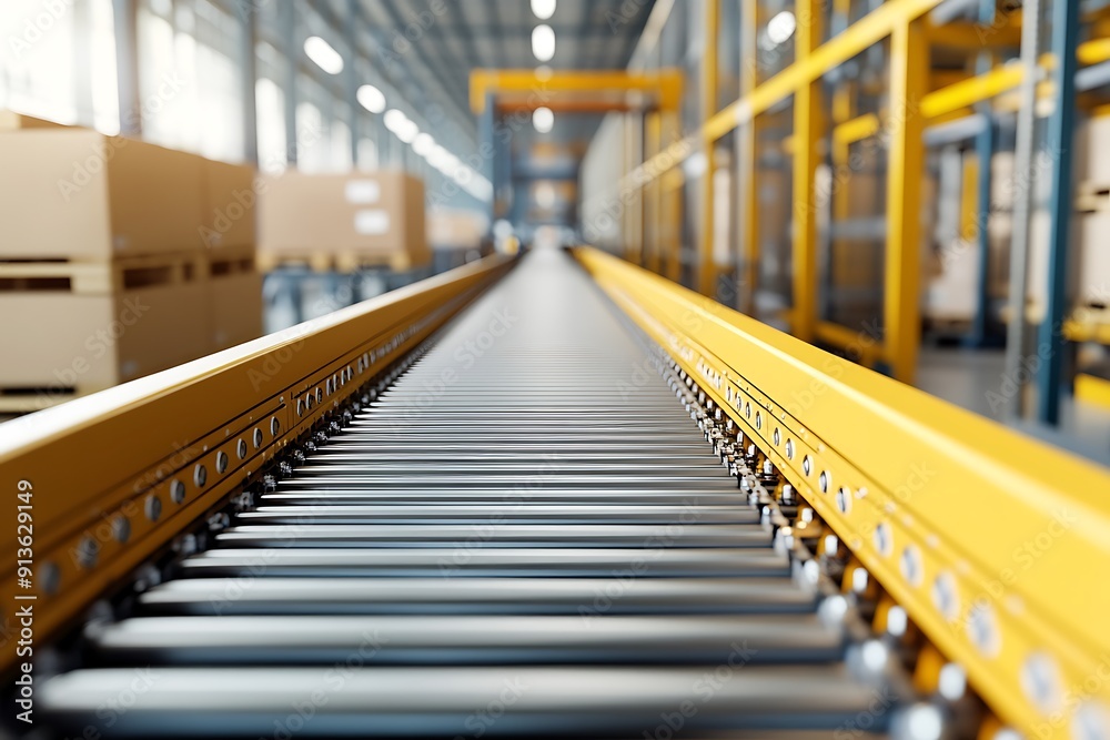 Fototapeta premium Conveyor Belt System in a Warehouse