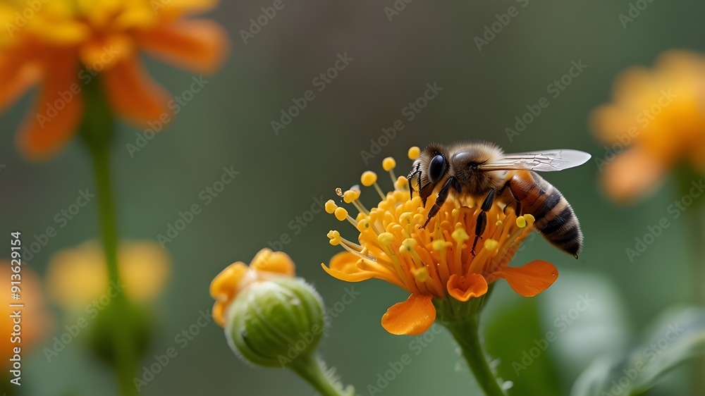 Honey bee collect pollen from colourful flowers Honey bee collect pollen from colourful flowers