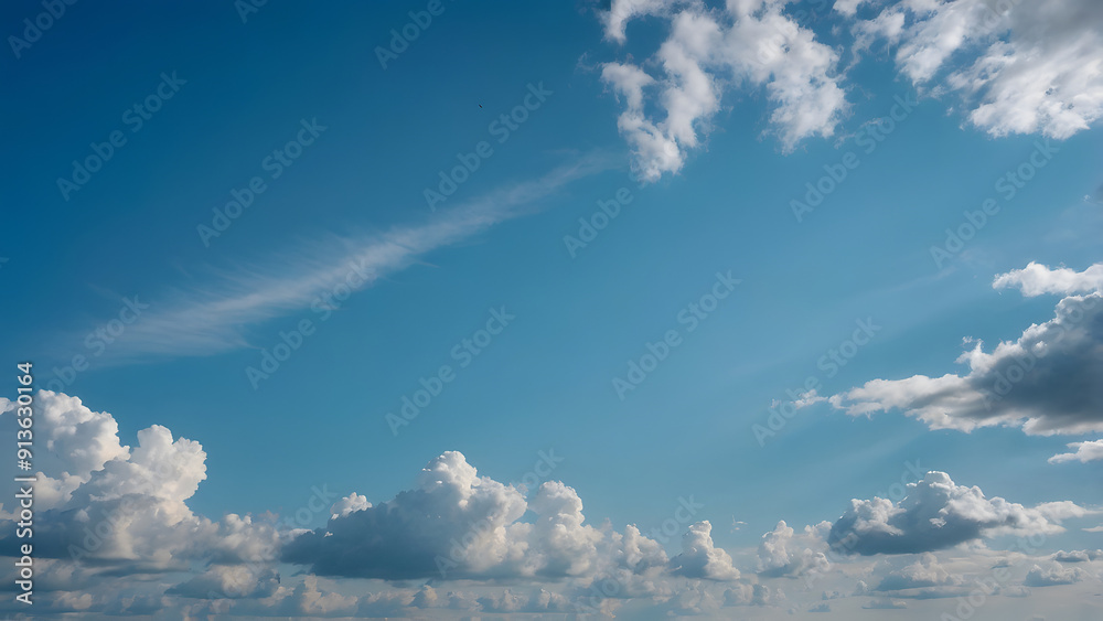 Fototapeta premium Minimalist blue sky with clouds