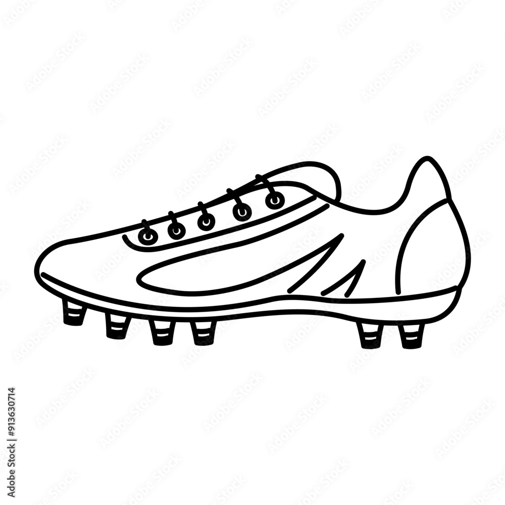 A black and white icon of a football or soccer cleat. The side view of a cleat with laces and studs. For sports related projects, logos, or educational materials. A black and white icon of a football or soccer cleat. The side view of a cleat with laces and studs. For sports related projects, logos, or educational materials.