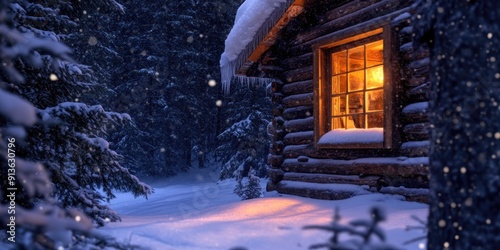 Cozy Log Cabin at Night