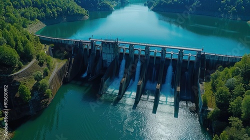 Aerial View of a Dam with Water Flowing Through it