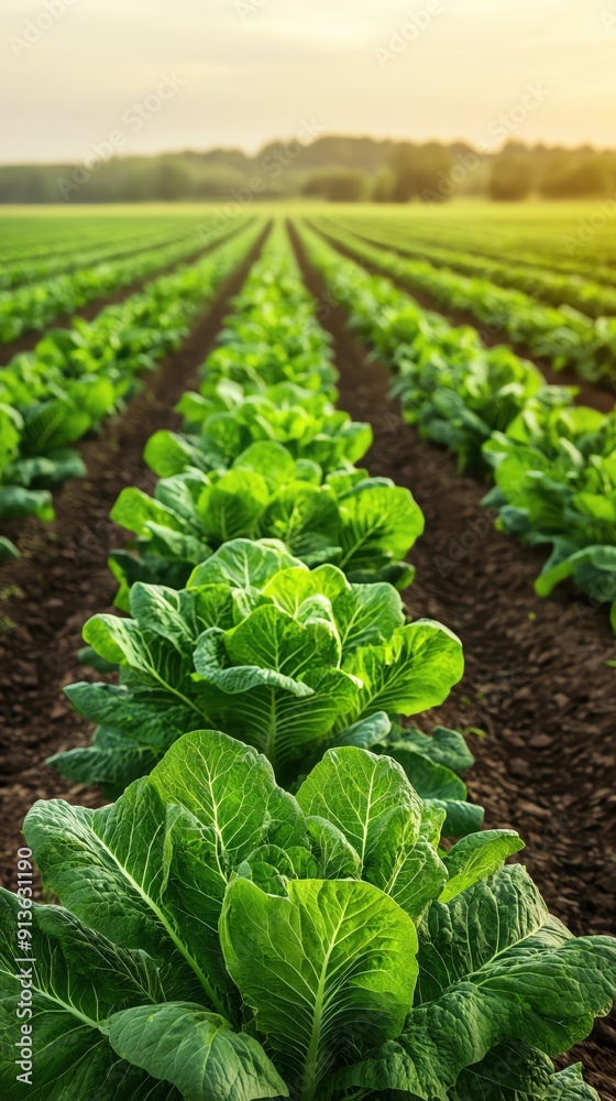 Vibrant green lettuce plants thriving in a lush farm field under a warm sunset sky, showcasing healthy agriculture and nature. Vibrant green lettuce plants thriving in a lush farm field under a warm sunset sky, showcasing healthy agriculture and nature.