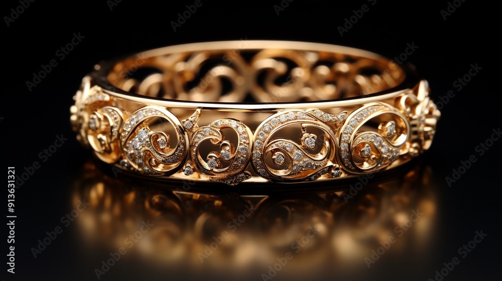Golden bracelet with embedded diamonds Golden bracelet with embedded diamonds