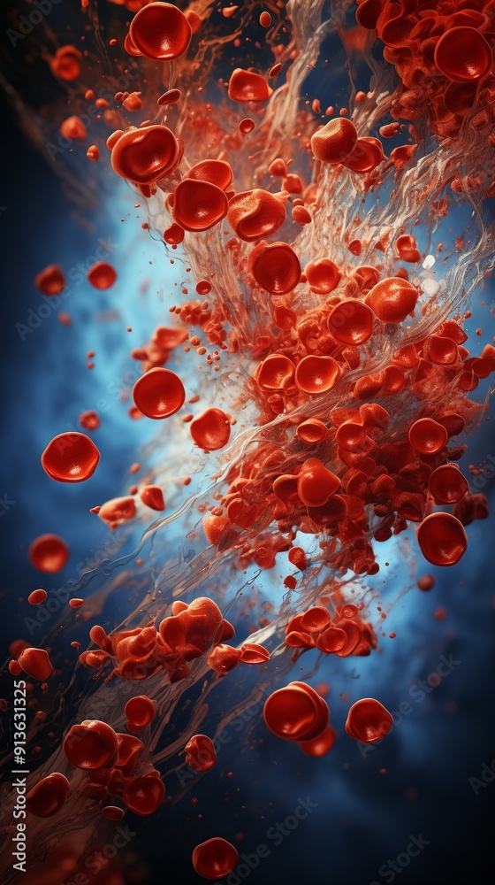 Platelets in a dynamic flow within a blood sample Platelets in a dynamic flow within a blood sample