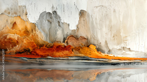 Crystal-clear photo of a geothermal area, colorful mineral deposits, steam vents  photo