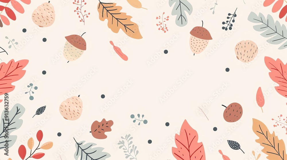 Acorns and leaves, simple modern clean background, flat design illustration Acorns and leaves, simple modern clean background, flat design illustration