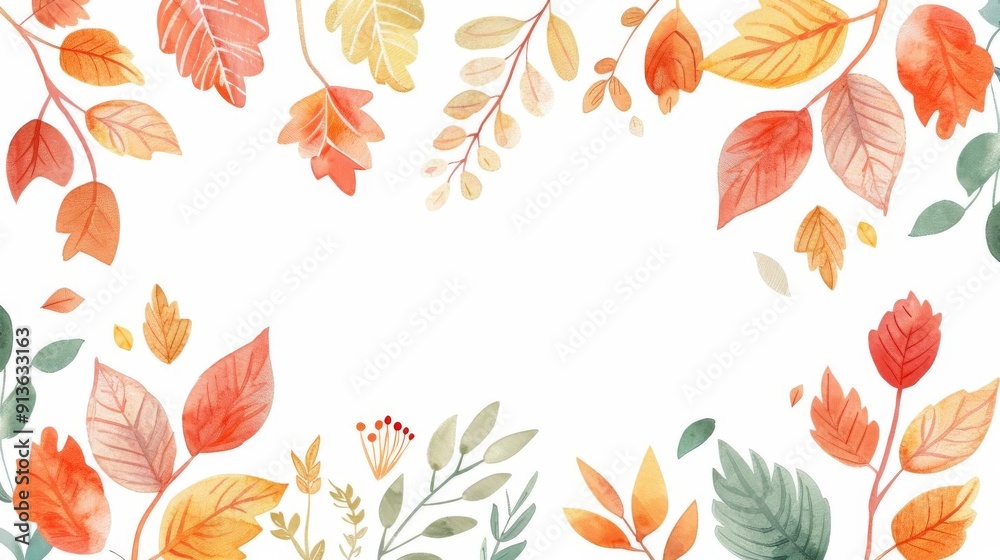 Autumn leaves, simple modern clean background, watercolor style Autumn leaves, simple modern clean background, watercolor style