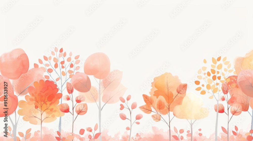 Autumn trees, modern clean background, watercolor style Autumn trees, modern clean background, watercolor style