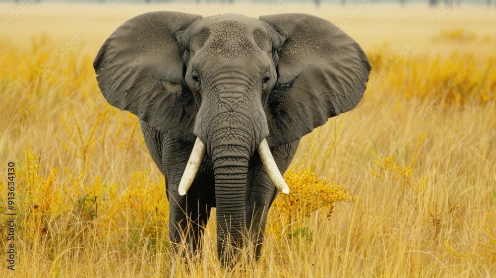 Naklejka premium African Elephant in Grassland