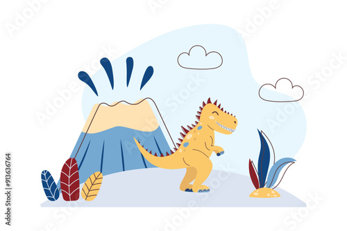 Cute Tyrannosaurus. Dinosaur Kids Style. Cute character. Flat vector illustration.