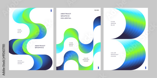 A4 cover graphic design gradient green blue shape crescent eclipse half circle wave curve bending abstract poster template simple white background cool natural line gradient pattern