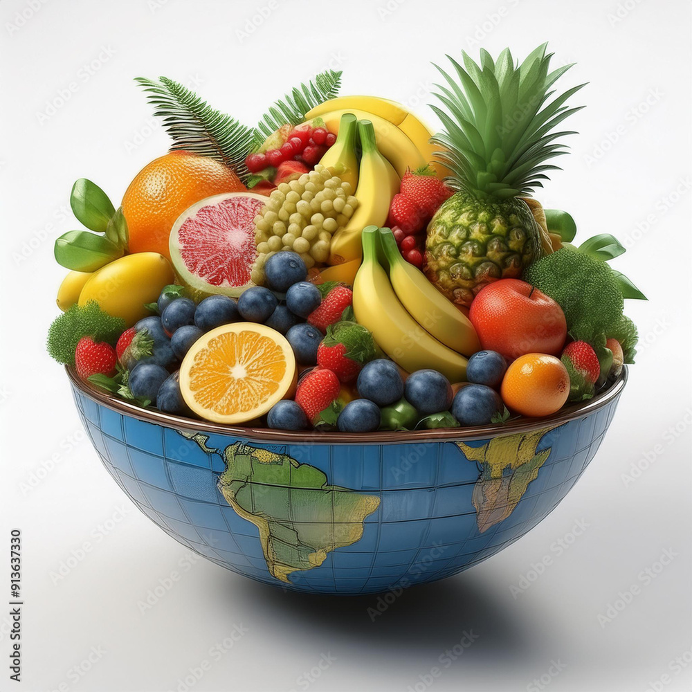 Globe Bowl Filled with Tropical Fruits for World Food Day