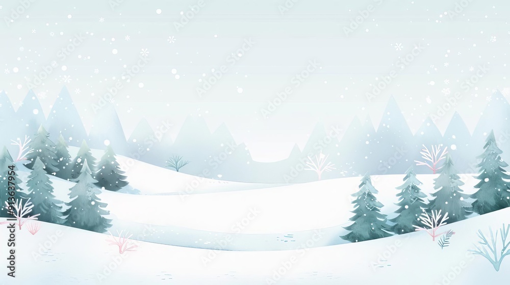 Snowy landscape, serene winter background, watercolor style Snowy landscape, serene winter background, watercolor style
