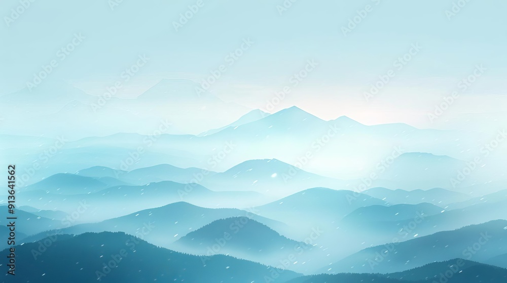 Fototapeta premium Light rain on a mountain landscape, mist rolling in, watercolor style