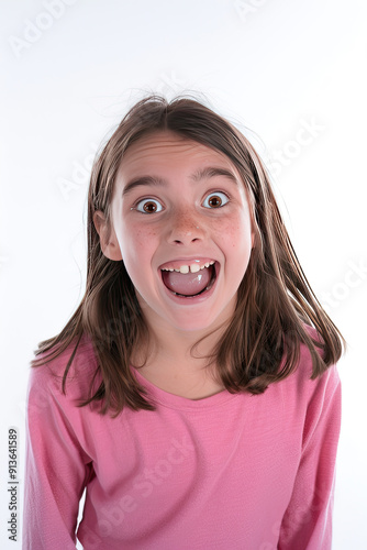 Excited Tween Girl with Big Grin and Wide Eyes