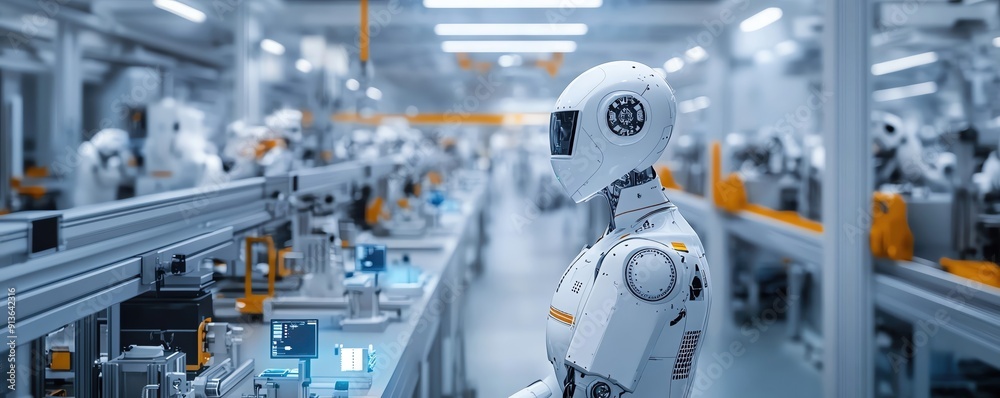 AI in a smart factory managing production line and communicating with machines, AI communication, industrial automation AI in a smart factory managing production line and communicating with machines, AI communication, industrial automation