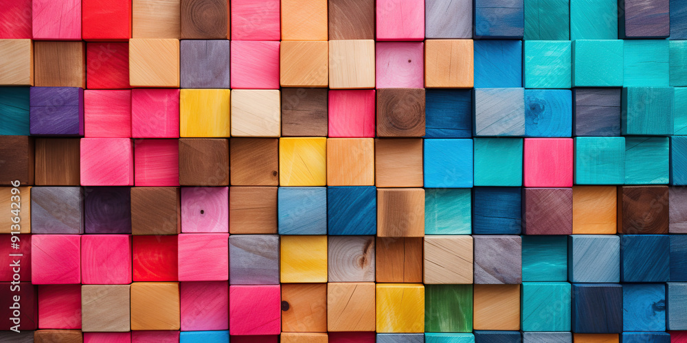 Colorful wooden blocks aligned in rows Colorful wooden blocks aligned in rows