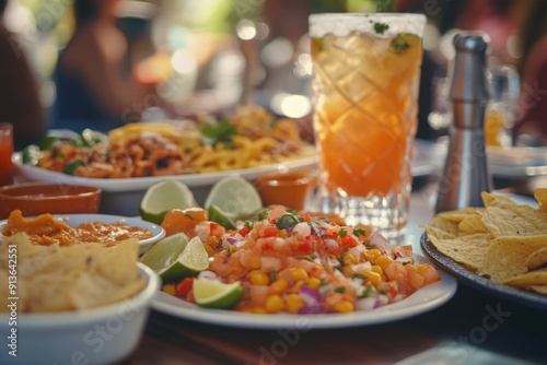 Wallpaper Mural Cafe table with plates of food and drinks Torontodigital.ca