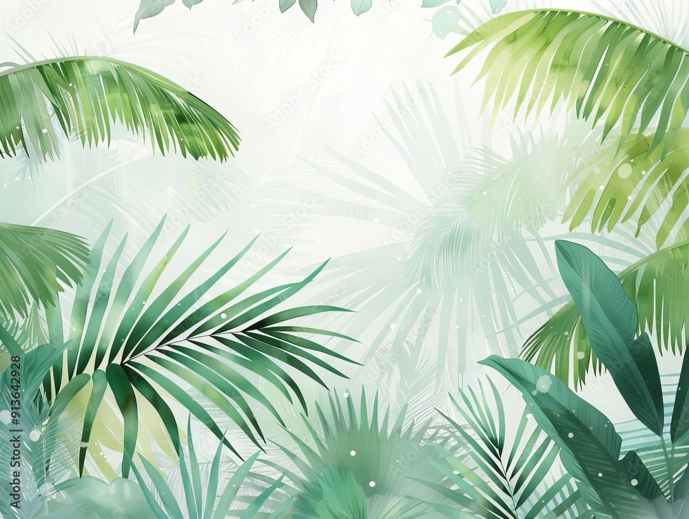 Tropical storm zone, dense rain and swaying palm trees, vivid greens and grays, watercolor style Tropical storm zone, dense rain and swaying palm trees, vivid greens and grays, watercolor style