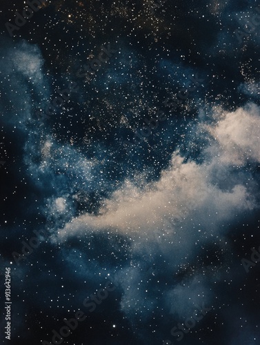 Plane flying through starry night sky