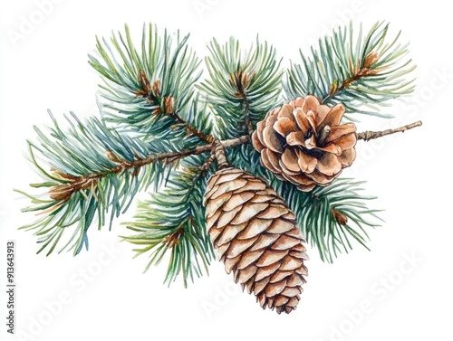 Pine Cone and Branch Watercolor