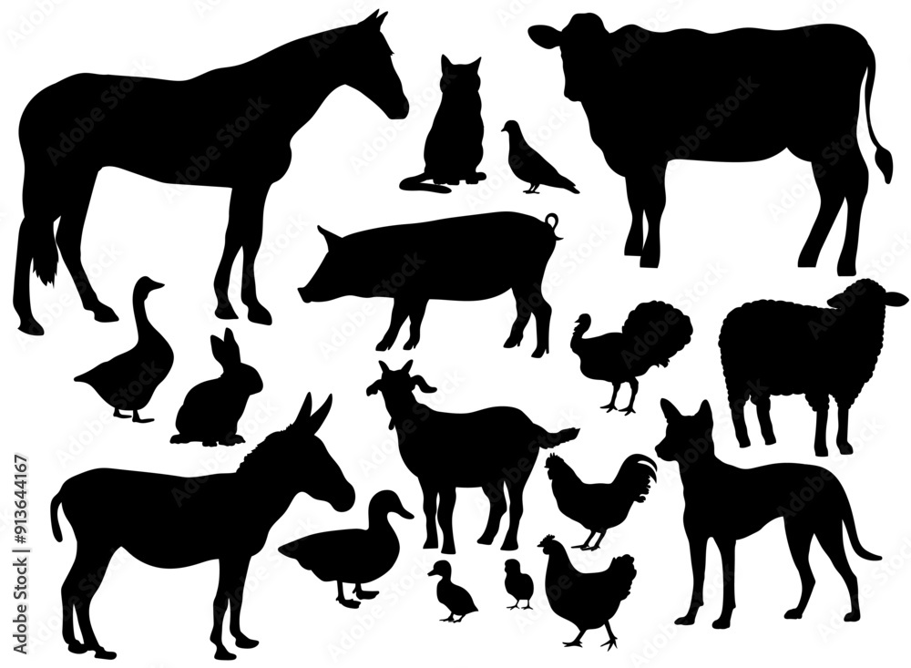 Obraz premium set of farm animal silhouette illustration