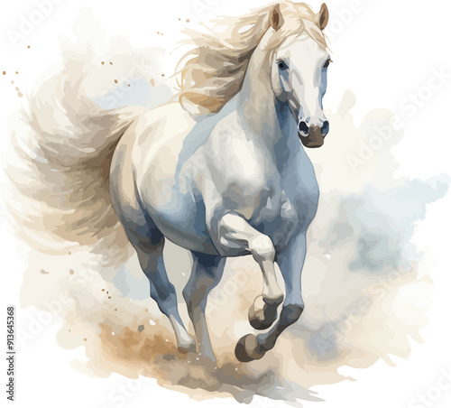White Horse Watercolor Vector Illustration.