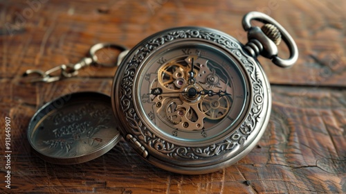 Vintage Pocket Watch on Wooden Surface