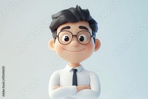 Smiling cartoon man with crossed arms.