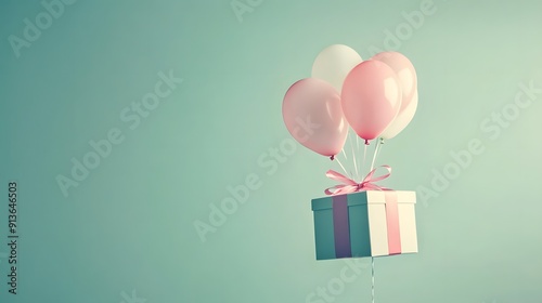 gift box with balloons with pestle colour background 