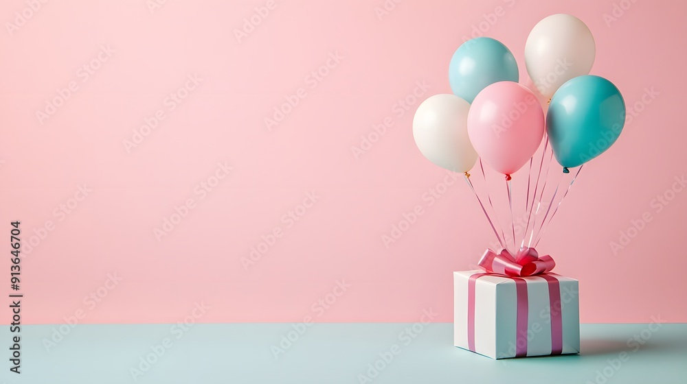gift box and balloons with pink background gift box and balloons with pink background