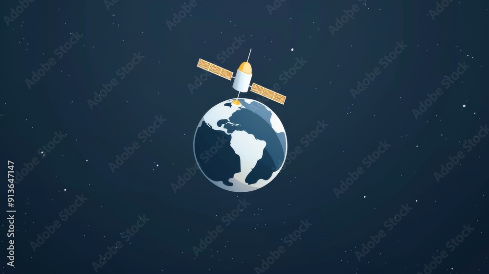 A satellite circling the Earth, 2D vector art, minimalist style, uncomplicated shapes, clean and simple A satellite circling the Earth, 2D vector art, minimalist style, uncomplicated shapes, clean and simple