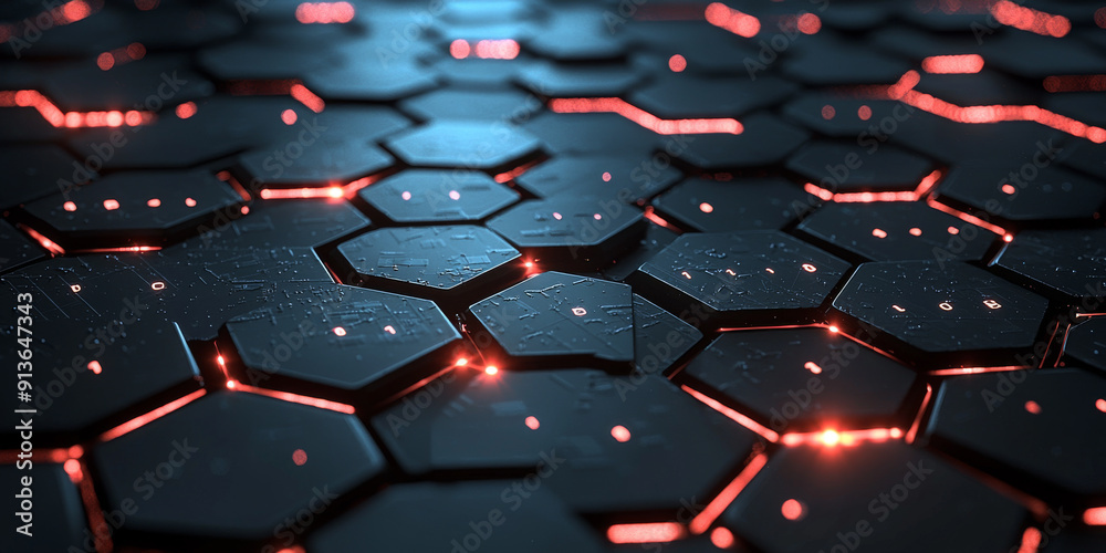 Obraz premium Creative blue hexagonal background with binary code. Technology, design and landing page concept